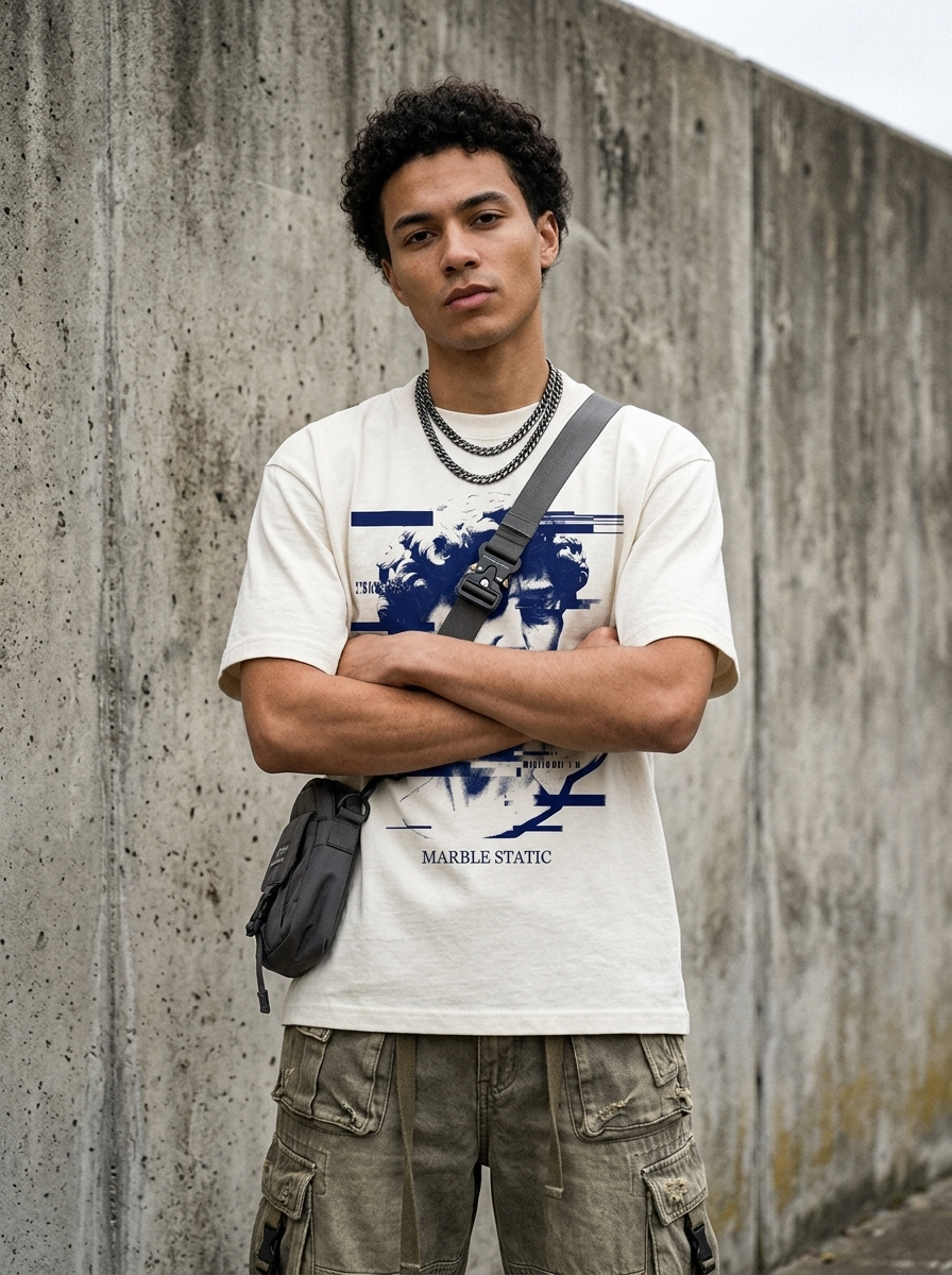 Marble Static Oversized T-Shirt - Worn by model