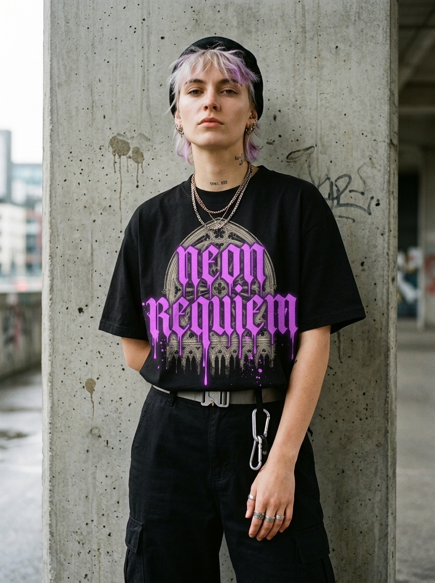 Neon Requiem Oversized T-Shirt - Worn by model